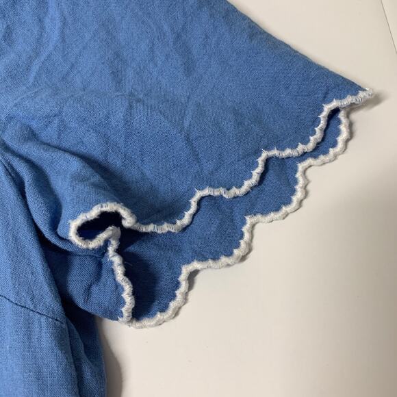 LOFT Baby Blue Scallop Embroidered Hem Short Sleeve Blouse Medium - Picture 3 of 9